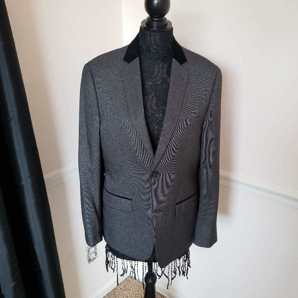Alfani Slim Fit Grey Blazer with Velvet Collar
